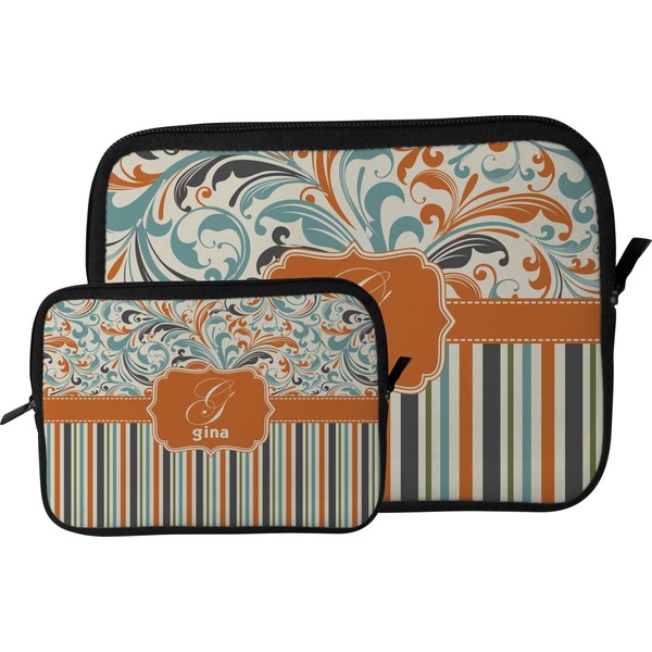 Orange Blue Swirls & Stripes Tablet Sleeve (Size Comparison)