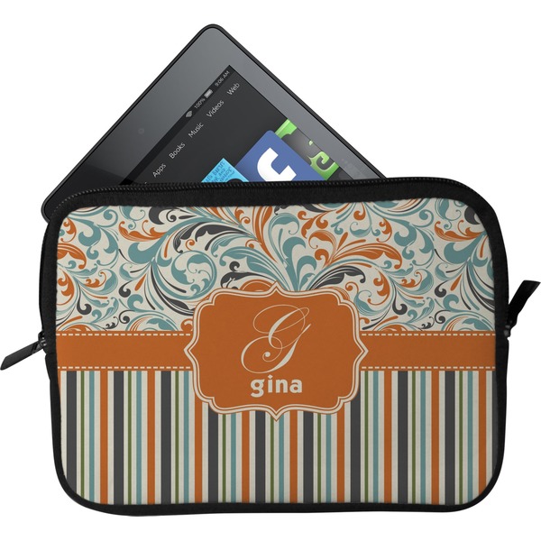 Custom Orange Blue Swirls & Stripes Tablet Case / Sleeve (Personalized)