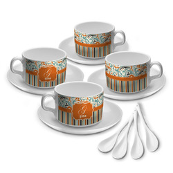 Orange Blue Swirls & Stripes Tea Cup - Set of 4 (Personalized)