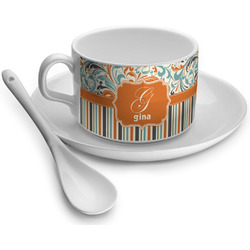 Orange Blue Swirls & Stripes Tea Cup (Personalized)
