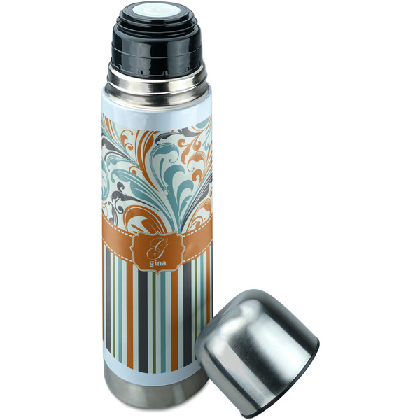 Orange Blue Swirls & Stripes Thermos - Lid Off