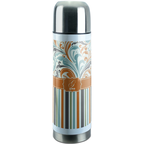 Custom Orange Blue Swirls & Stripes Stainless Steel Thermos (Personalized)