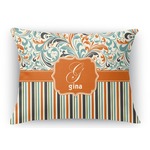 Orange Blue Swirls & Stripes Rectangular Throw Pillow Case (Personalized)