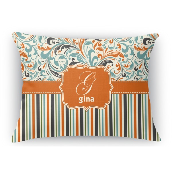 Custom Orange Blue Swirls & Stripes Rectangular Throw Pillow Case - 12"x18" (Personalized)