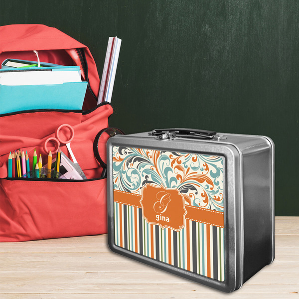 Orange Blue Swirls & Stripes Tin Lunchbox - LIFESTYLE