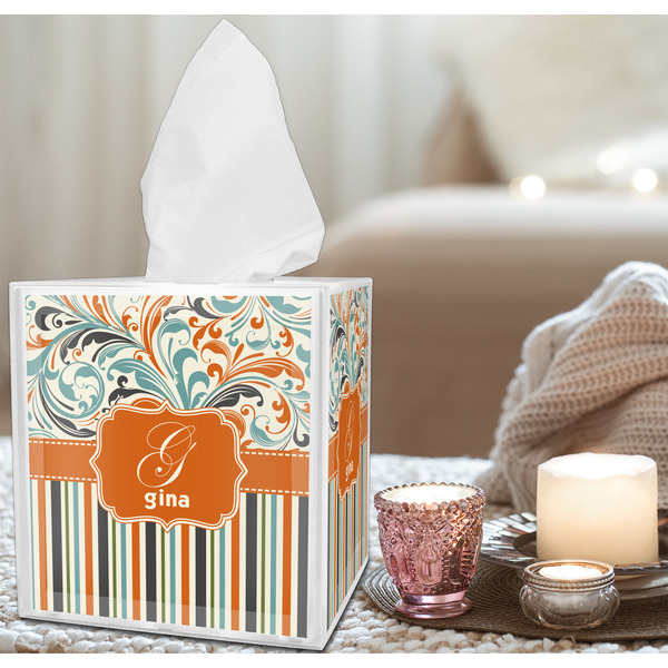 Orange Blue Swirls & Stripes Tissue Box - LIFESTYLE