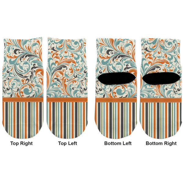 Orange Blue Swirls & Stripes Toddler Ankle Socks - Double Pair - Front and Back - Apvl