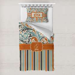 Orange Blue Swirls & Stripes Toddler Bedding w/ Name and Initial