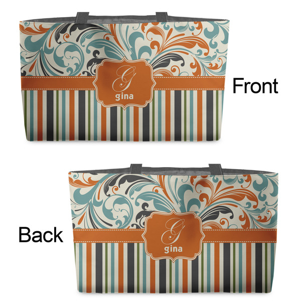 Orange Blue Swirls & Stripes Tote w/Black Handles - Front & Back Views