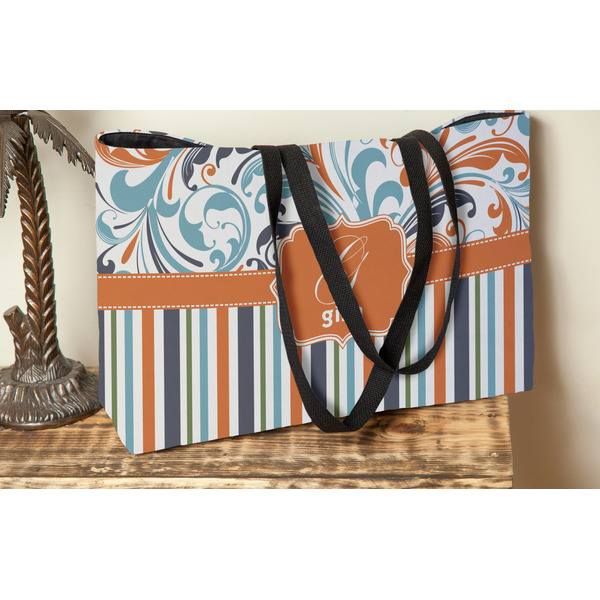 Orange Blue Swirls & Stripes Tote w/Black Handles - Lifestyle View