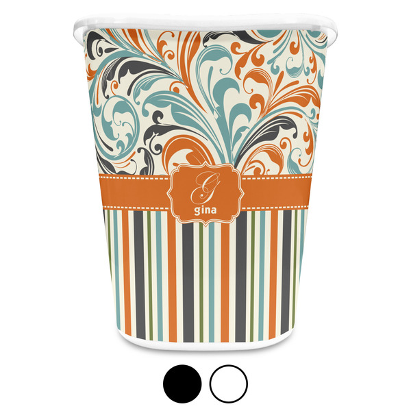 Orange Blue Swirls & Stripes Custom Waste Basket