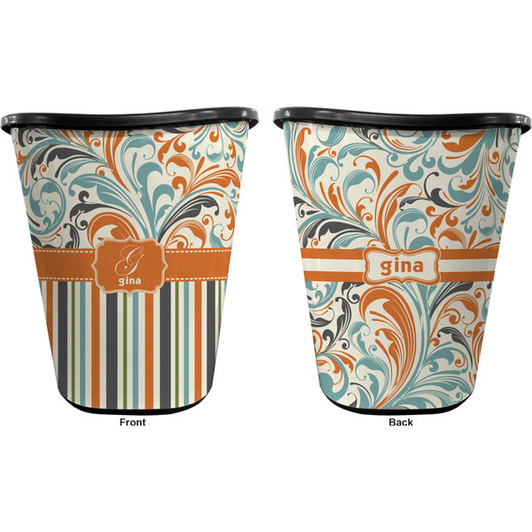 Orange Blue Swirls & Stripes Trash Can Black - Front and Back - Apvl