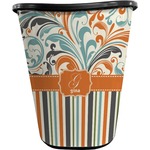 Orange Blue Swirls & Stripes Waste Basket - Single Sided (Black) (Personalized)
