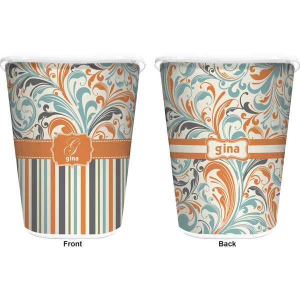 Orange Blue Swirls & Stripes Trash Can White - Front and Back - Apvl