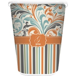 Orange Blue Swirls & Stripes Waste Basket - Single Sided (White) (Personalized)