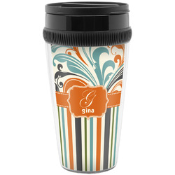 Orange Blue Swirls & Stripes Acrylic Travel Mug without Handle (Personalized)
