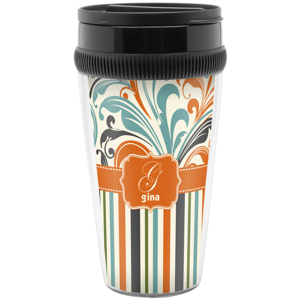 Custom Orange Blue Swirls & Stripes Acrylic Travel Mug without Handle (Personalized)