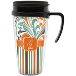 Orange Blue Swirls & Stripes Acrylic Travel Mug with Handle (Personalized)
