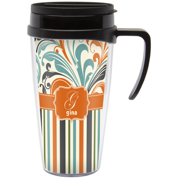 Custom Orange Blue Swirls & Stripes Acrylic Travel Mug with Handle (Personalized)