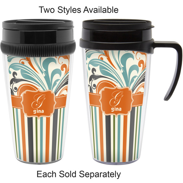 Orange Blue Swirls & Stripes Travel Mugs - with & without Handle