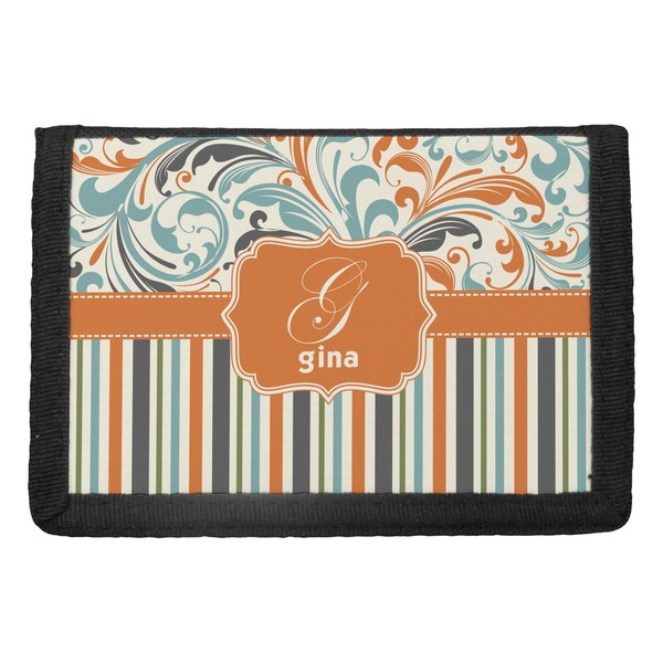 Custom Orange Blue Swirls & Stripes Trifold Wallet (Personalized)