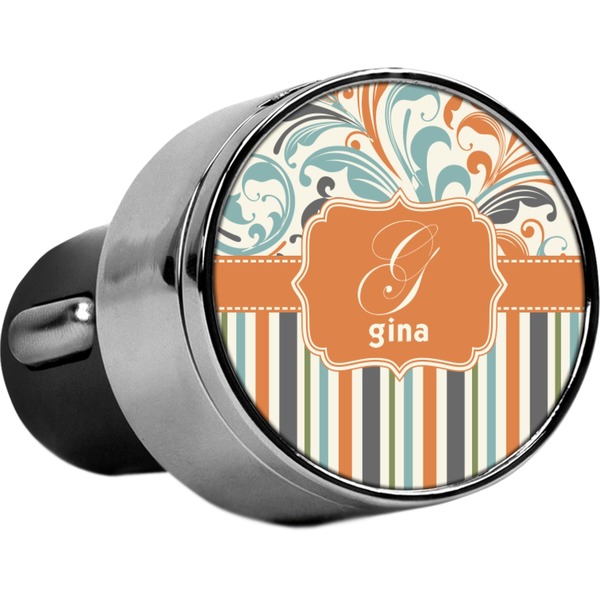 Custom Orange Blue Swirls & Stripes USB Car Charger (Personalized)