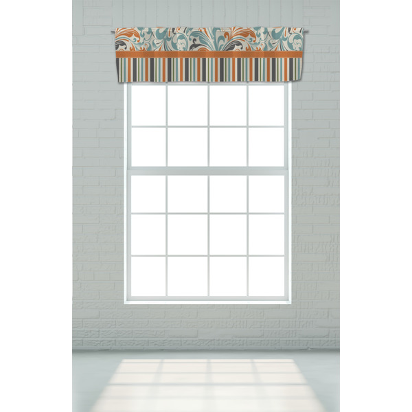 Orange Blue Swirls & Stripes Valance - On window