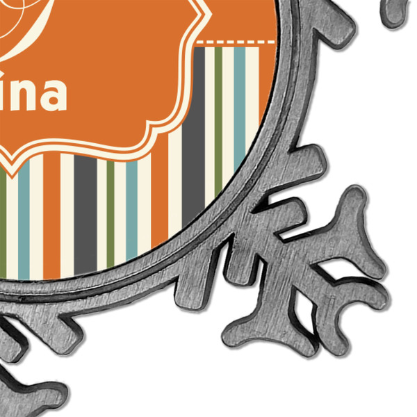 Orange Blue Swirls & Stripes Vintage Snowflake - Detail