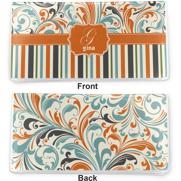 Orange Blue Swirls & Stripes Vinyl Check Book Cover - Front and Back