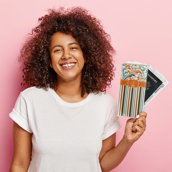 Orange Blue Swirls & Stripes Vinyl Document Holder - LIFESTYLE