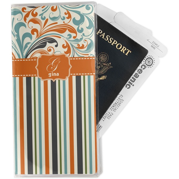 Custom Orange Blue Swirls & Stripes Travel Document Holder