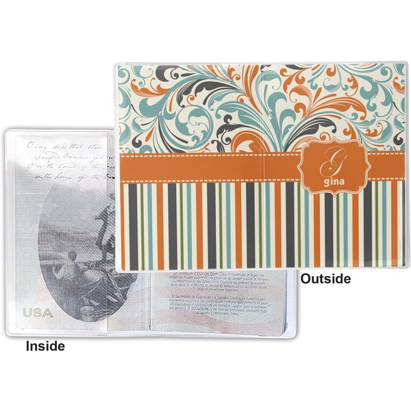 Orange Blue Swirls & Stripes Vinyl Passport Holder - Flat Front and Back