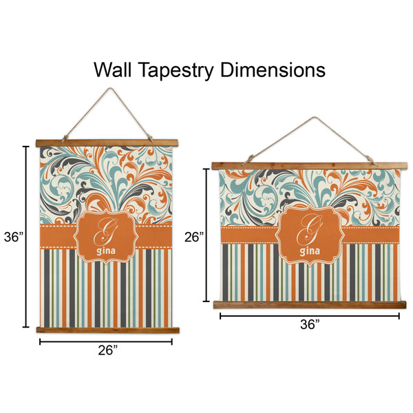 Orange Blue Swirls & Stripes Wall Hanging Tapestries - Parent/Sizing