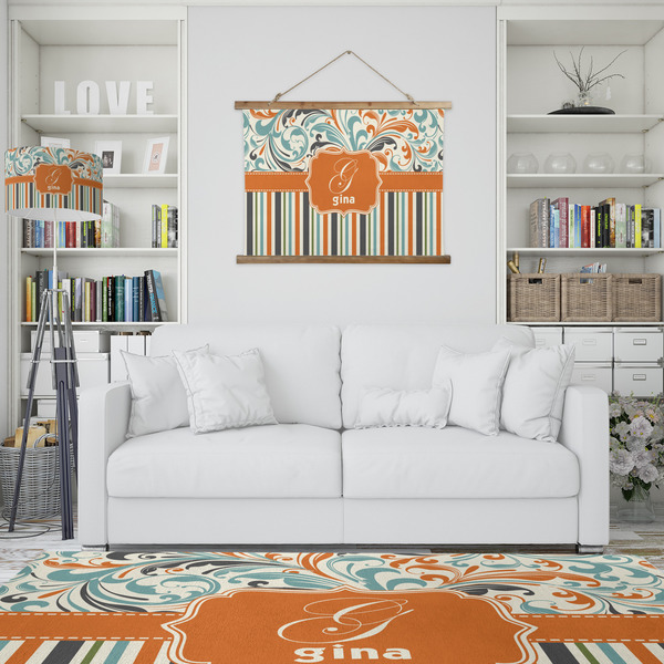 Orange Blue Swirls & Stripes Wall Hanging Tapestry - IN CONTEXT