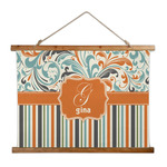 Orange Blue Swirls & Stripes Wall Hanging Tapestry - Wide (Personalized)