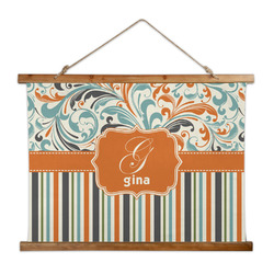 Orange Blue Swirls & Stripes Wall Hanging Tapestry - Wide (Personalized)