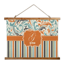 Orange Blue Swirls & Stripes Wall Hanging Tapestry - Wide (Personalized)