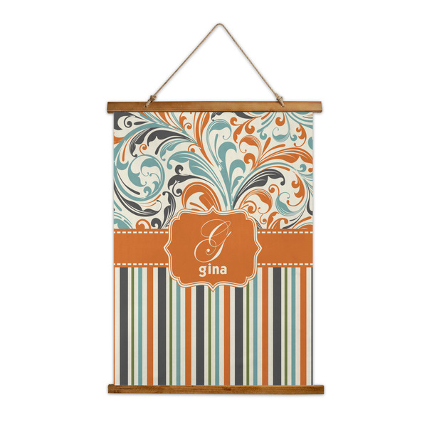 Custom Orange Blue Swirls & Stripes Wall Hanging Tapestry (Personalized)