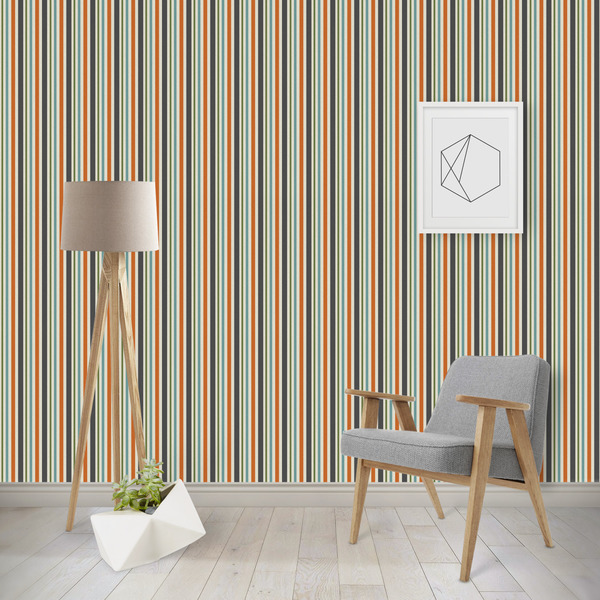 Custom Orange Blue Swirls & Stripes Wallpaper & Surface Covering (Water Activated - Removable)