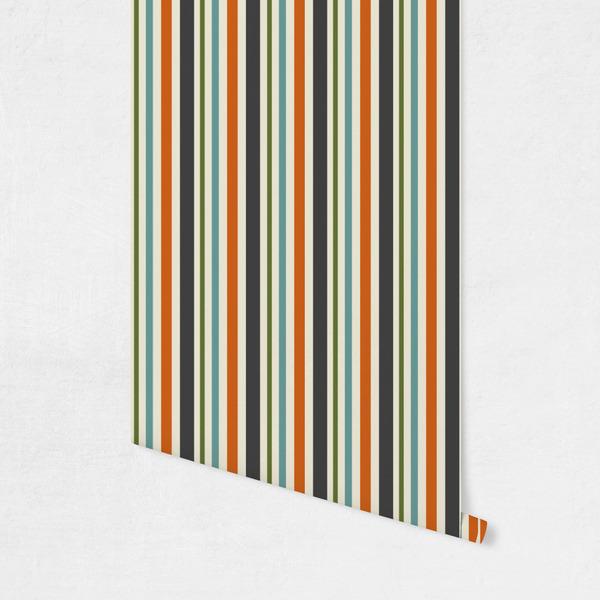 Orange Blue Swirls & Stripes Wallpaper on Wall
