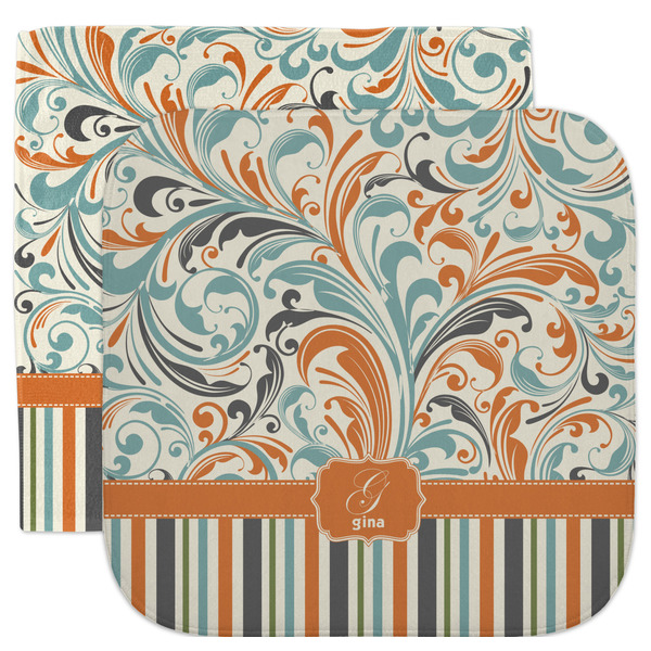 Custom Orange Blue Swirls & Stripes Facecloth / Wash Cloth (Personalized)