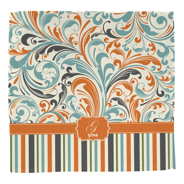 Orange Blue Swirls & Stripes Washcloth - Front - No Soap