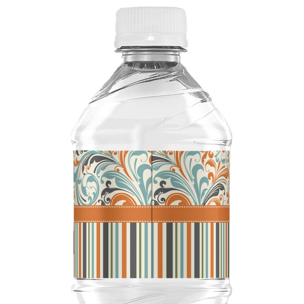 Orange Blue Swirls & Stripes Water Bottle Label - Back View