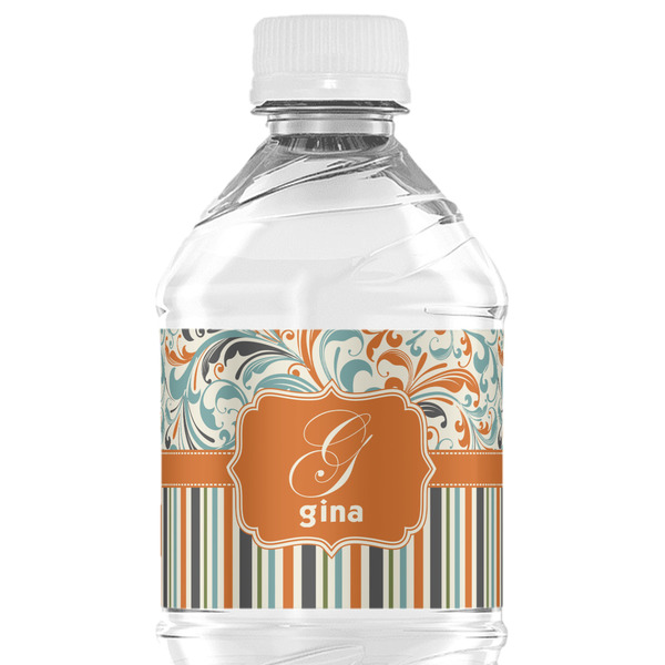Custom Orange Blue Swirls & Stripes Water Bottle Labels - Custom Sized (Personalized)
