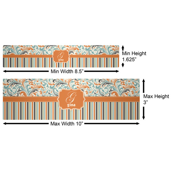 Orange Blue Swirls & Stripes Water Bottle Labels w/ Dimensions