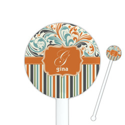 Orange Blue Swirls & Stripes 5.5" Round Plastic Stir Sticks - White - Single Sided (Personalized)