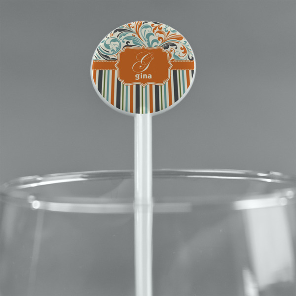 Orange Blue Swirls & Stripes White Plastic 5.5" Stir Stick - Round - Main