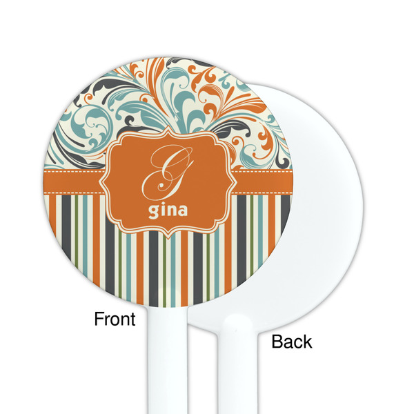 Orange Blue Swirls & Stripes White Plastic 5.5" Stir Stick - Single Sided - Round - Front & Back