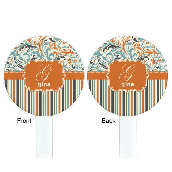 Orange Blue Swirls & Stripes White Plastic 7" Stir Stick - Double Sided - Round - Front & Back
