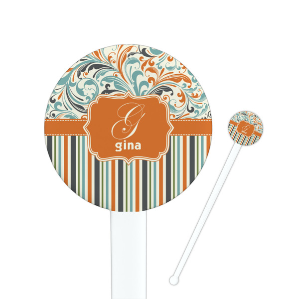 Custom Orange Blue Swirls & Stripes Round Plastic Stir Sticks (Personalized)